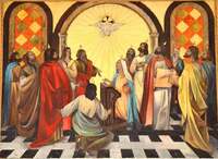 Quadro de Pentecostes pintado por Valetin Blasco. A obra, de 1964, está no altar-mor da Paróquia Divino Espírito Santo, em Siqueira Campos-PR (Foto: Paróquia Divino Espírito Santo)